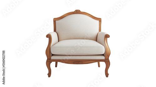 Exquisite Wooden Armchair with Classic Ivory Upholstery - Elegant Furniture Piece