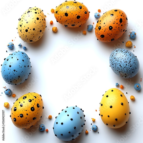 Colorful eggs arranged in a circle with various dot patterns