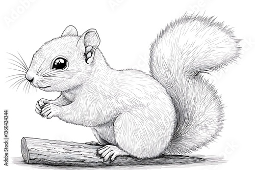 Sketch: Cute Squirrel on Branch.