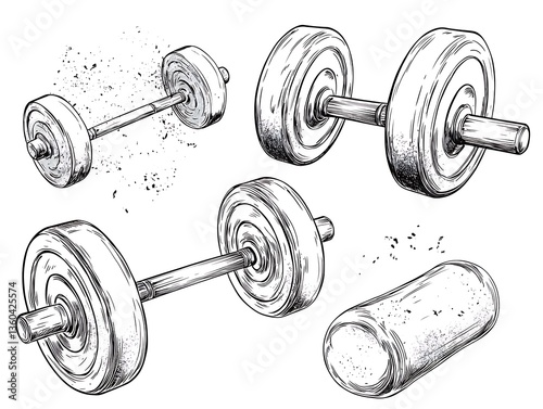 Sketch: Dumbbells for Weights, Gym Equipment.