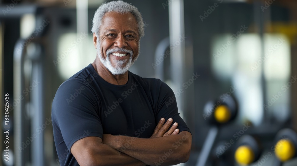 Obraz premium Engaged male athlete smiling confidently in a modern gym setting during workout session