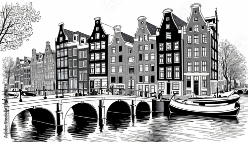 Wallpaper Mural Sketch of Amsterdam in black and white. Torontodigital.ca