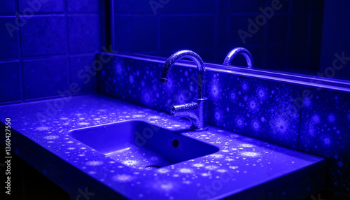 Hidden bacteria patterns revealed in a glowing bathroom sink  