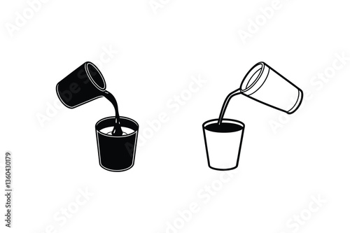 Pouring Liquid, Cups, Transfer, Beverage, Container, Filling, Drink, Process, Icon, Illustration