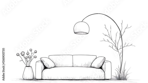 Sketch Modern living room interior.