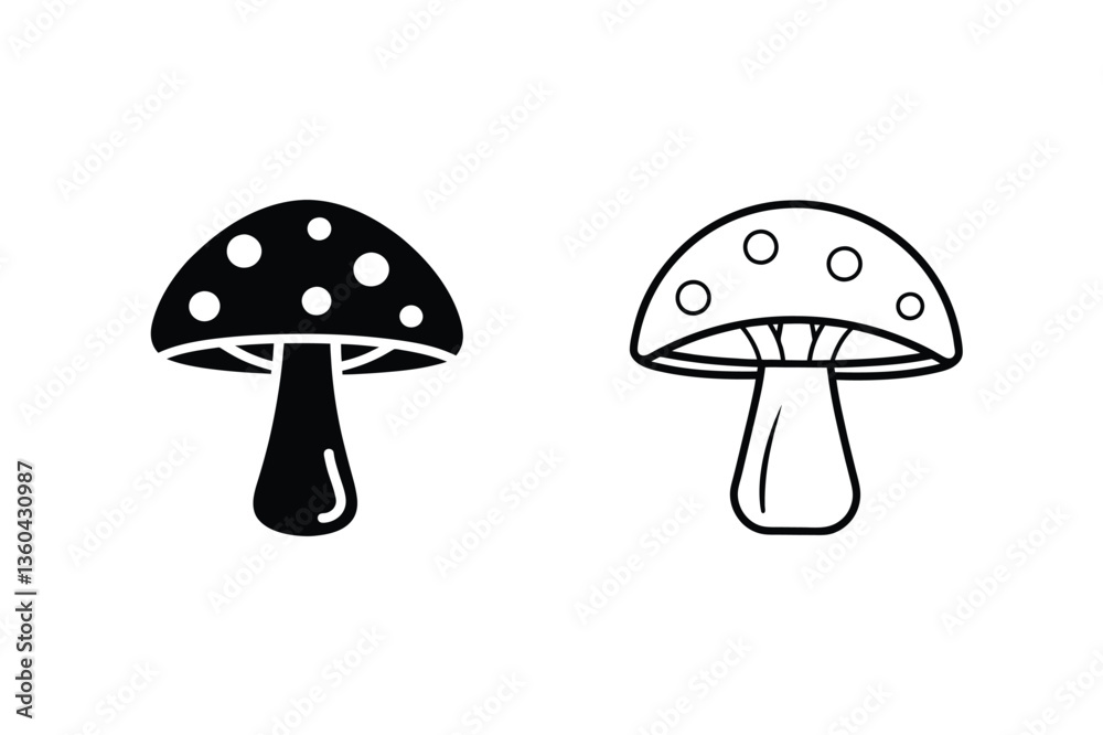 Two Simple Mushroom Icons Filled and Outline Styles Two Simple Mushroom Icons Filled and Outline Styles