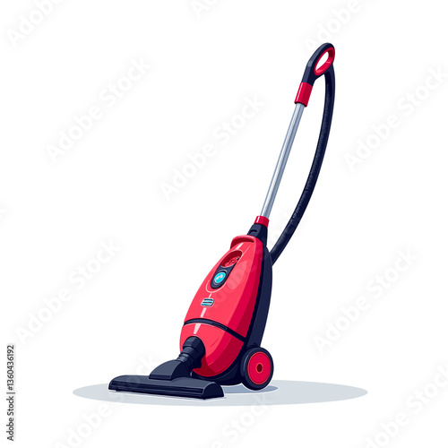 Stylish red vacuum cleaner on white background, home cleaning concept