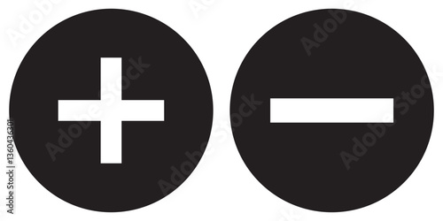 Plus and Minus icon shape button set. Add, zoom, cross, positive logo symbol. Cancel, delete, exit negative line sign 