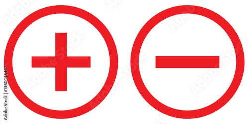 Plus and Minus icon shape button set. Add, zoom, cross, positive logo symbol. Cancel, delete, exit negative line sign 