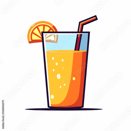 Vibrant orange soda in glass with straw, refreshing beverage concept