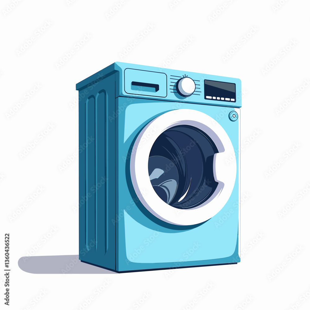 Stylish washing machine illustration on white background, home appliance