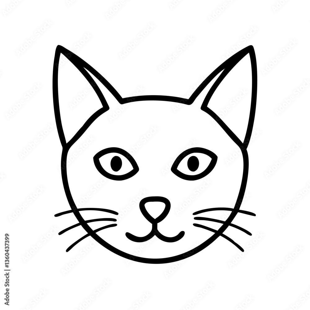 Cat Head Outline Front Facing with Pointy Ears and Almond Shaped Eyes for Pet and Animal Designs Cat Head Outline Front Facing with Pointy Ears and Almond Shaped Eyes for Pet and Animal Designs