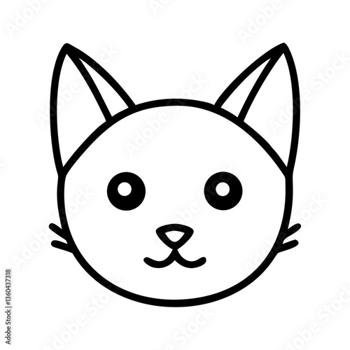 Cat Head Outline Front Facing with Pointy Ears and Almond Shaped Eyes for Pet and Animal Designs