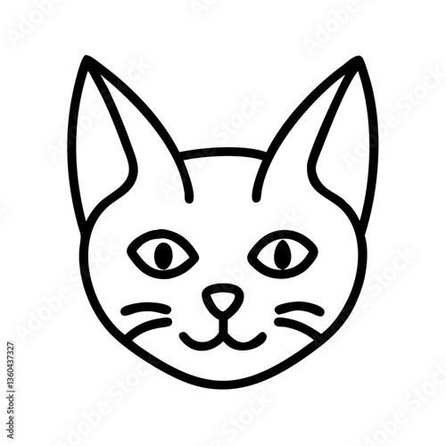 Cat Head Outline Front Facing with Pointy Ears and Almond Shaped Eyes for Pet and Animal Designs