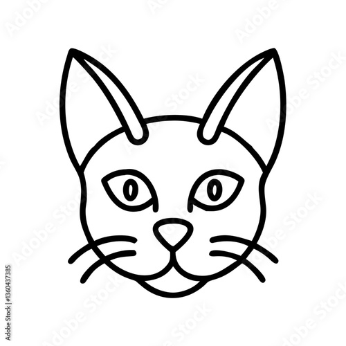 Cat Head Outline Front Facing with Pointy Ears and Almond Shaped Eyes for Pet and Animal Designs