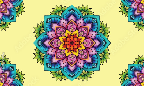 Intricate mandala design with vibrant colors, spiritual and meditative pattern.abstract flower background