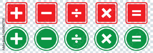 Isolate Black Math Icon set, Plus, Minus, Multiply, Divide Outline Icons symbol, Math and Education illustration, Modern minimal Graphic elements, Vector stock