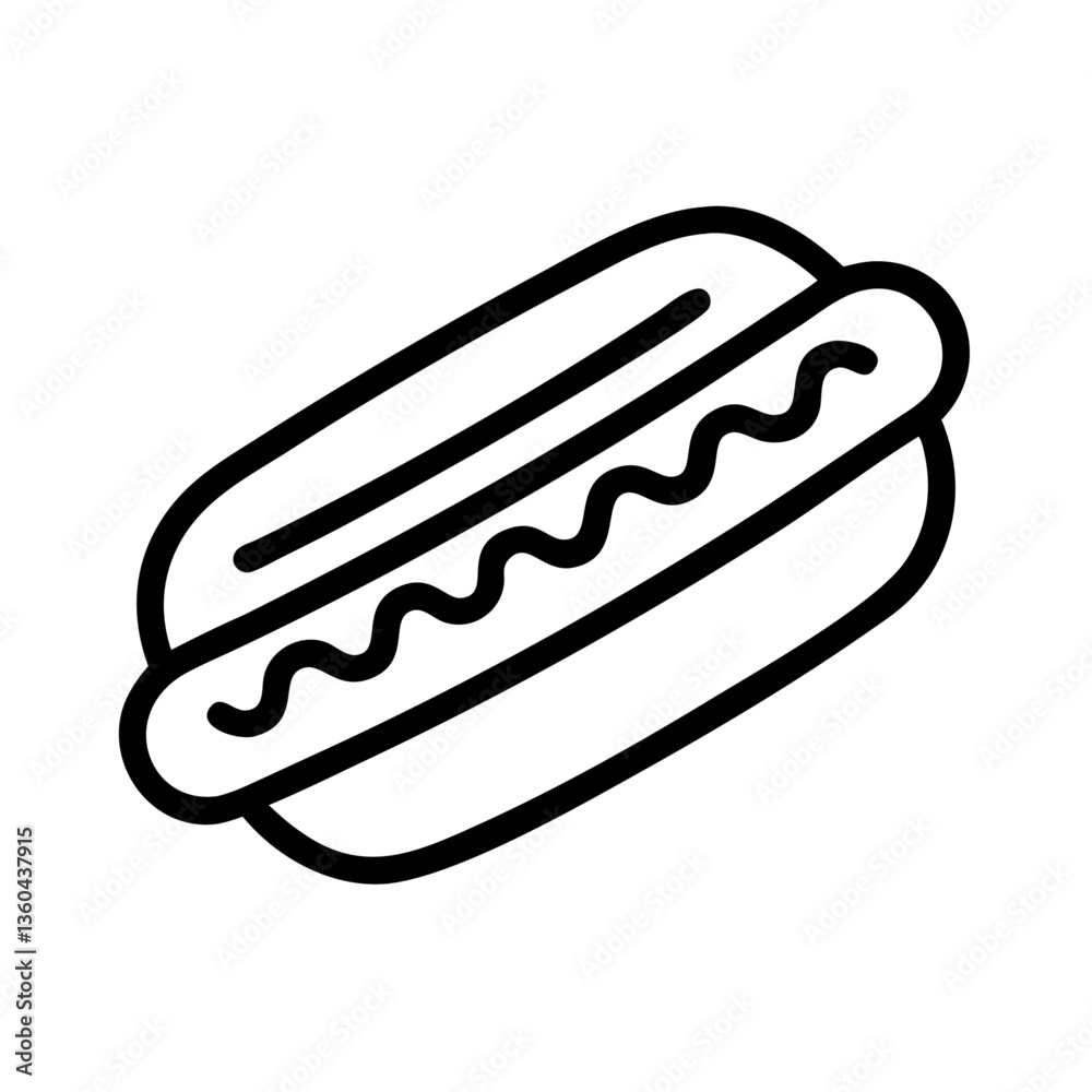 Clean Thin Line Hot Dog Icon with Sausage Inside Perfect for Food and Fast Food Designs Clean Thin Line Hot Dog Icon with Sausage Inside Perfect for Food and Fast Food Designs