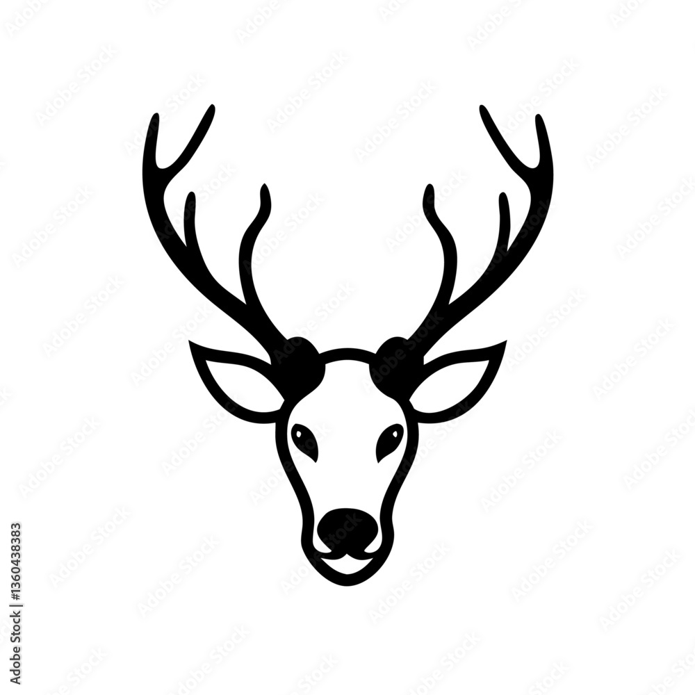 Deer Head Outline with Elegant Antlers in Frontal View Perfect for Logos Tattoos and Nature Designs Deer Head Outline with Elegant Antlers in Frontal View Perfect for Logos Tattoos and Nature Designs