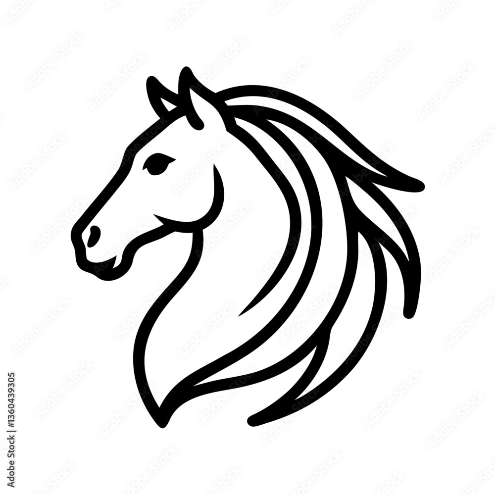 Fototapeta premium Elegant Horse Head Outline in Side Profile with Flowing Mane Ideal for Logos and Equestrian Designs