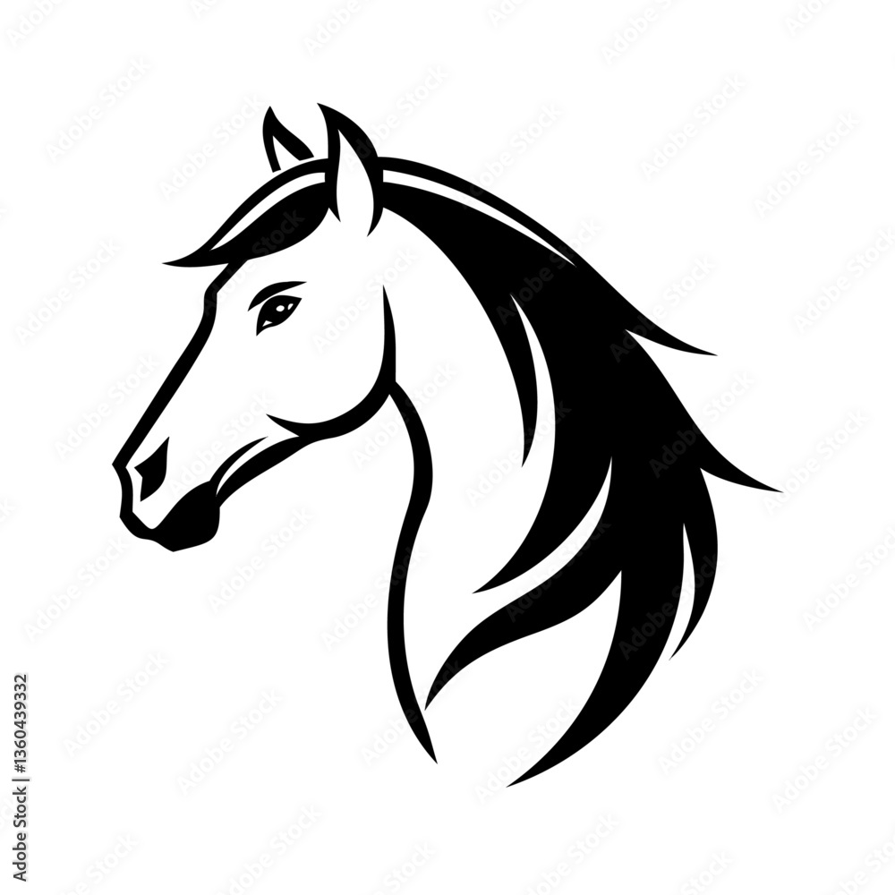 Elegant Horse Head Outline in Side Profile with Flowing Mane Ideal for Logos and Equestrian Designs Elegant Horse Head Outline in Side Profile with Flowing Mane Ideal for Logos and Equestrian Designs