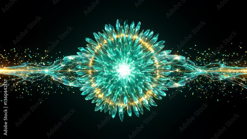 mesmerizing animation of a glowing crystalline orb fracturing into a thousand shimmering shards, fragments of teal and gold spiraling outward in slow motion mesmerizing animation of a glowing crystalline orb fracturing into a thousand shimmering shards, fragments of teal and gold spiraling outward in slow motion