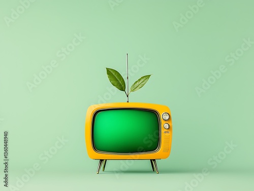Retro TV for Green Sprout, Growth, Minimalist.