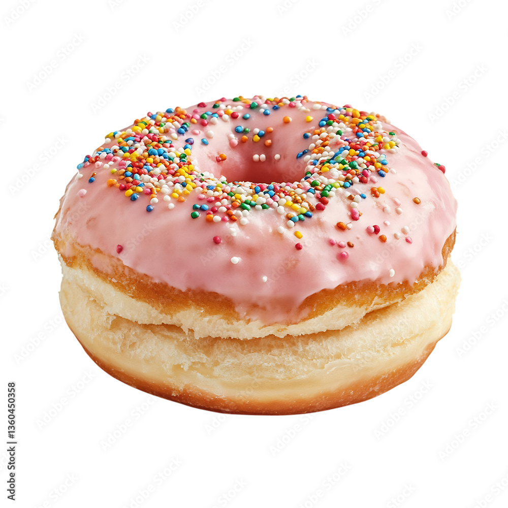 Fluffy Doughnut with Pink Frosting and Rainbow Sprinkles Isolated on Transparent Background Fluffy Doughnut with Pink Frosting and Rainbow Sprinkles Isolated on Transparent Background