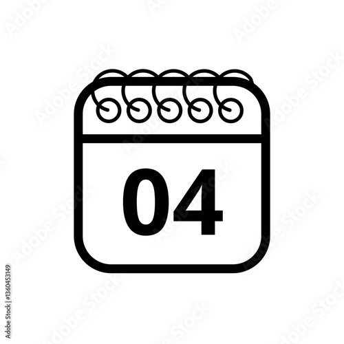 Simple flat icon of hollow calendar isolated on transparent background with specific day marked, day 04 for websites and graphic resources.