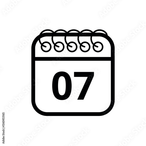 Simple flat icon of hollow calendar isolated on transparent background with specific day marked, day 07 for websites and graphic resources.