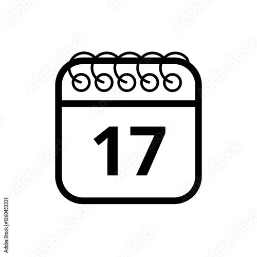 Simple flat icon of hollow calendar isolated on transparent background with specific day marked, day 17 for websites and graphic resources.