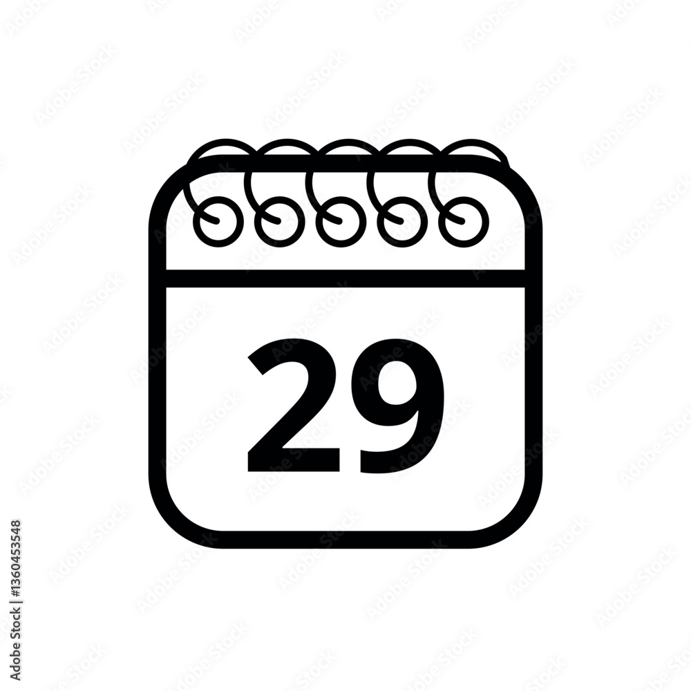 Simple flat icon of hollow calendar isolated on transparent background with specific day marked, day 29 for websites and graphic resources.