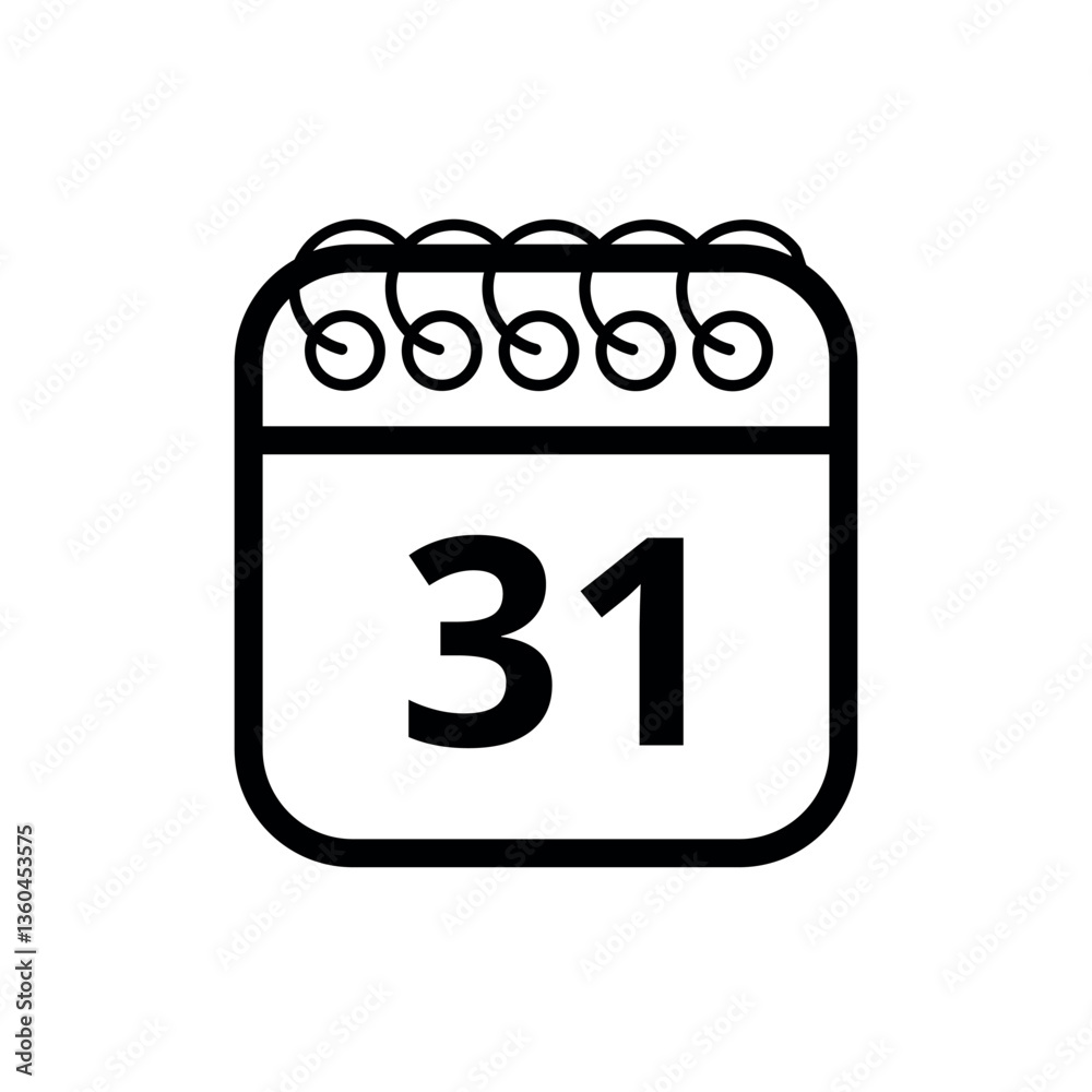 Simple flat icon of hollow calendar isolated on transparent background with specific day marked, day 31 for websites and graphic resources.