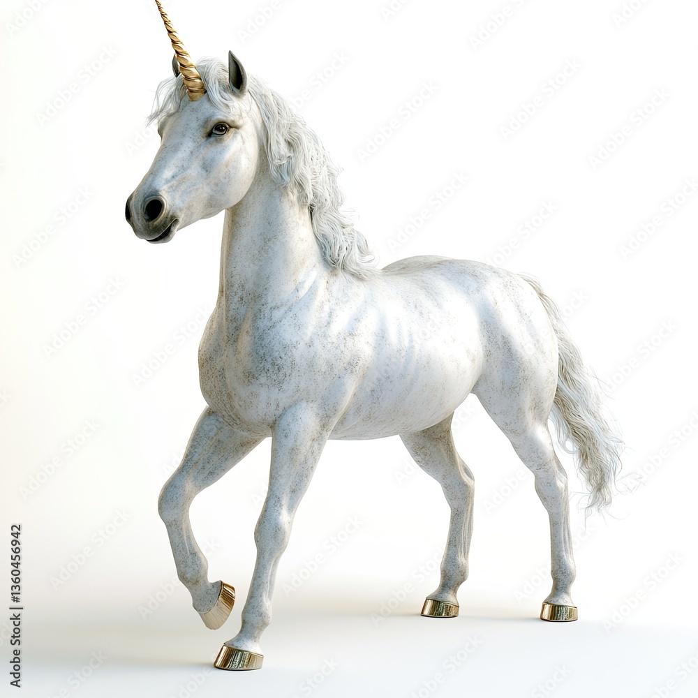 Majestic Unicorn Posing on White Isolated Background: 3D rendering. Majestic Unicorn Posing on White Isolated Background: 3D rendering.