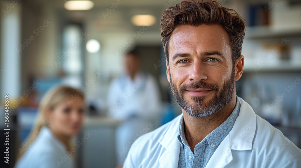 The Face of Science: A confident scientist, in a white coat, poses for a photo in a laboratory, embodying the spirit of discovery and scientific pursuit. The Face of Science: A confident scientist, in a white coat, poses for a photo in a laboratory, embodying the spirit of discovery and scientific pursuit.