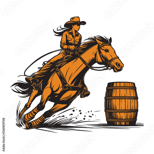 Vector Western cowgirl barrel racing