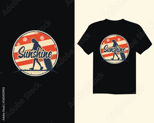Sunshine Vintage Surfing vector T-shirt Design