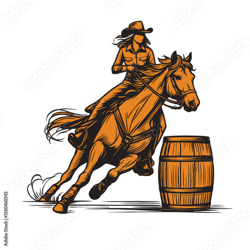Vector Western cowgirl barrel racing