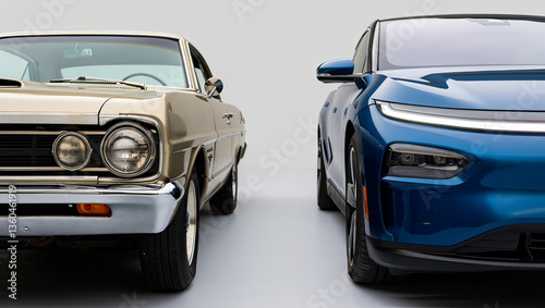 Old car vs. new car. Comparison