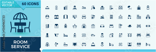 Room Service simple icon. Contain linear symbols hostel, fast, service, reception, receptionist, hotel, hospitality and more. Hotel Service simple icon set. Editable vector outline and solid icons.