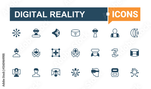 Digital Reality linear icon. Contains related to future, ar, intelligence, tech, cyberspace, virtual and more. Meta Verse icon collection. Trendy minimal icons. Solid line editable stroke.