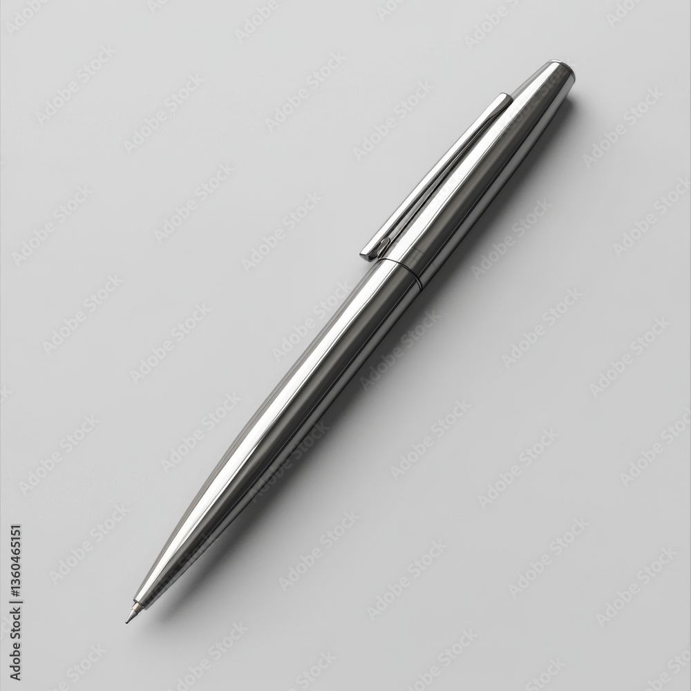 Elegant Silver Pen on White Background A Sleek and Modern Writing Instrument Elegant Silver Pen on White Background A Sleek and Modern Writing Instrument