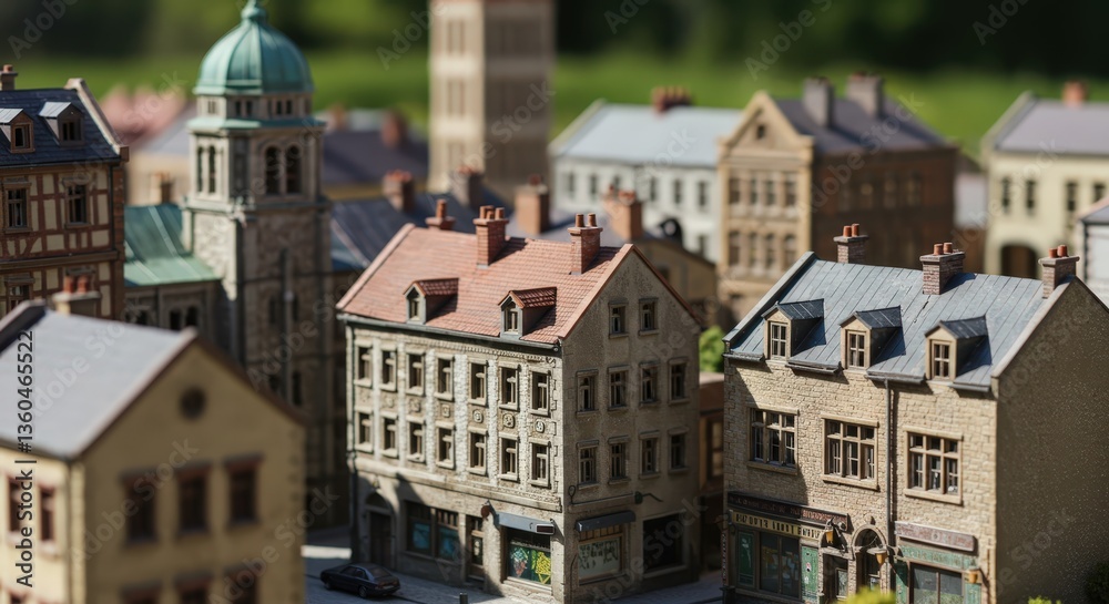 Fototapeta premium Miniature city, European style architecture. European Day of Cities. Urban scale model for town planning or real estate concept. Architectural presentation.