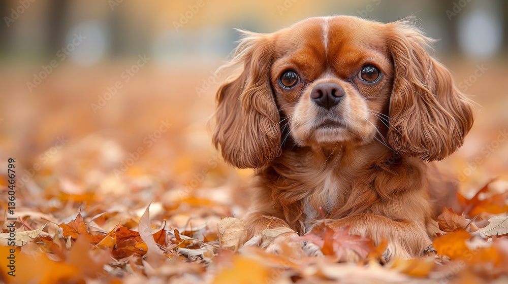 A brown dog laying in a pile of leaves A brown dog laying in a pile of leaves
