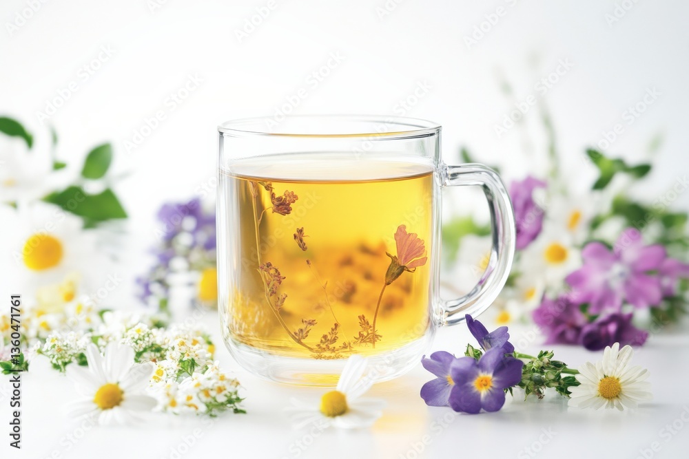 A glass mug with tea, isolated and sharp on a white surface, A glass mug with tea, isolated and sharp on a white surface,