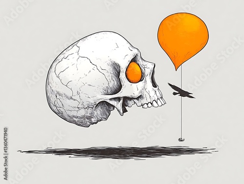 Skull for Balloon, Crow, Surreal Flight.
