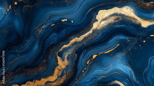 Deep blue and gold marble pattern with fluid swirls and textured accents