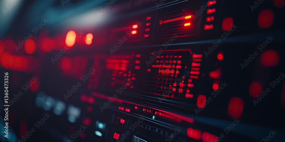 Close-up of illuminated server racks with red LED lights, cybersecurity and data storage concept
Close-up of illuminated server racks with red LED lights, cybersecurity and data storage concept
