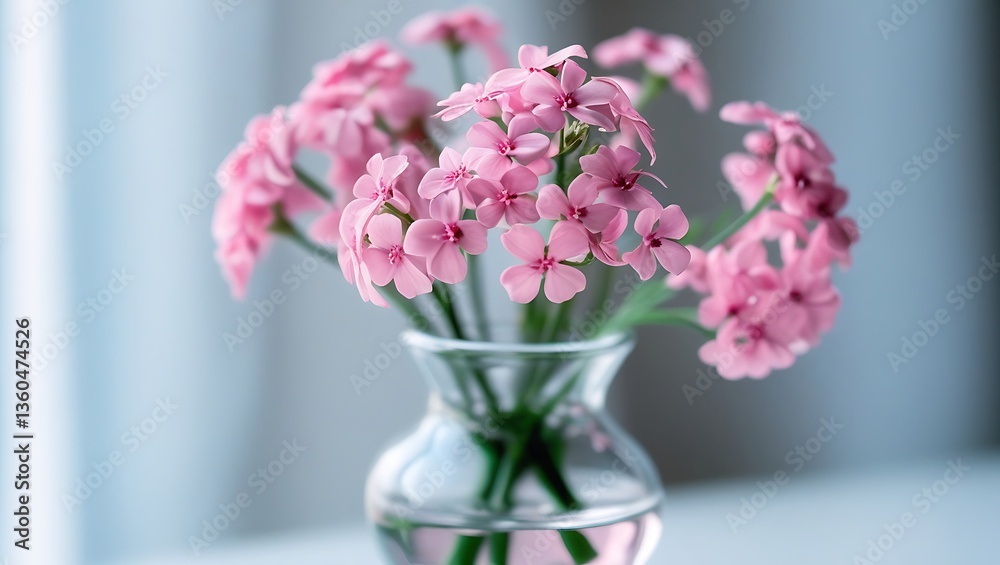 Fototapeta premium A vibrant vase of pink flowers displayed on a table surface