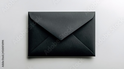 A black envelope placed on a light gray background, simple, minimalist, high - quality product render